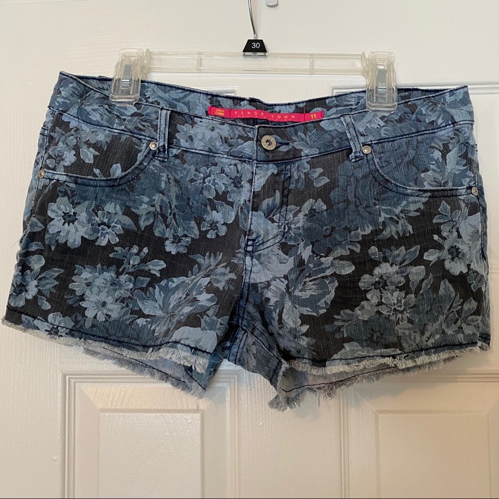 Dark floral jean shorts